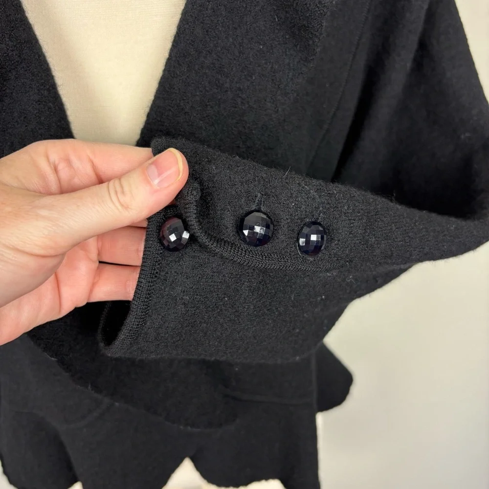 Jones New‎ York Petite Collection Wool Jacket Size M Black Ruffled Work Church